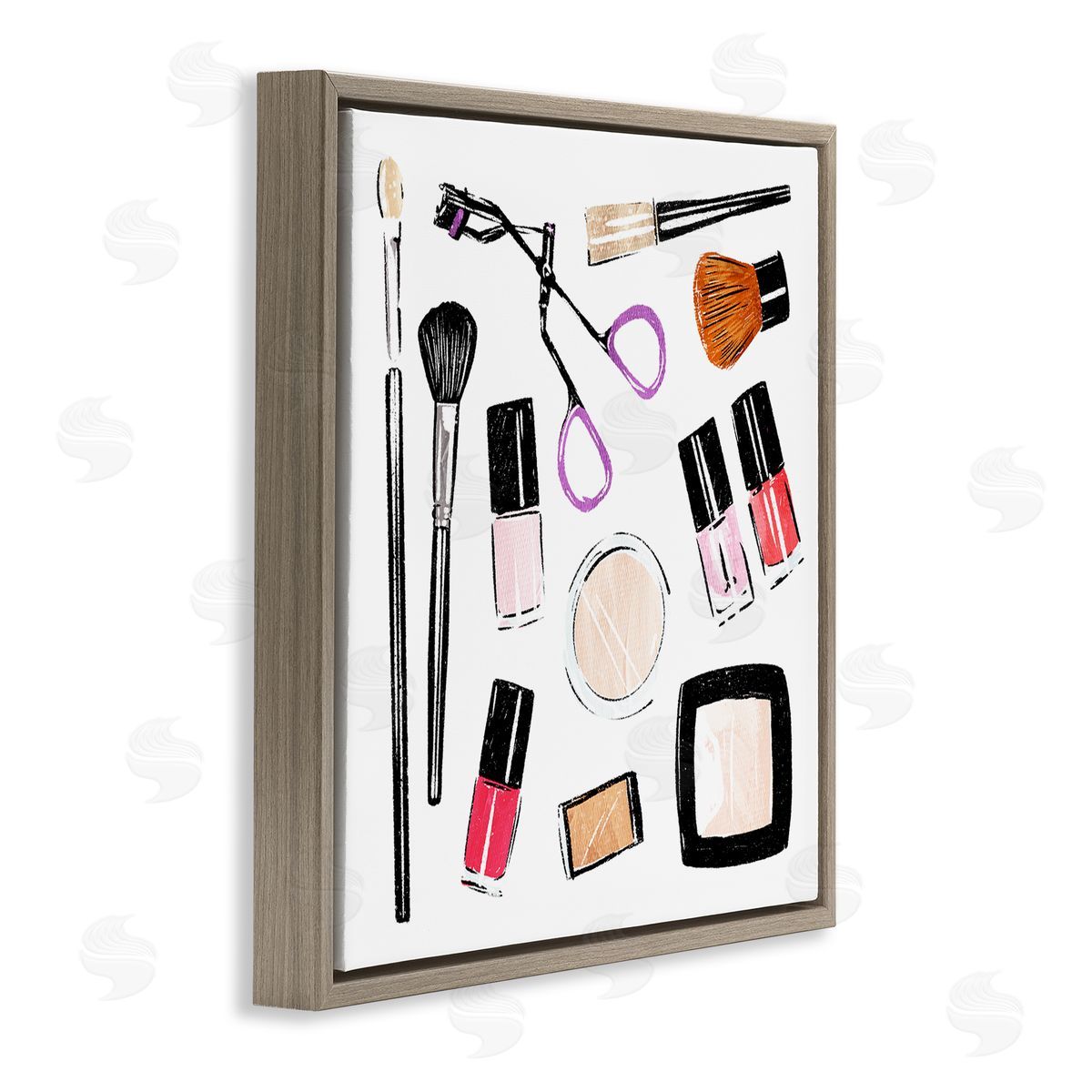 Make Up Tools Beauty Brown Floating Frame Canvas Wall Art, Home Decor by Milli Villa