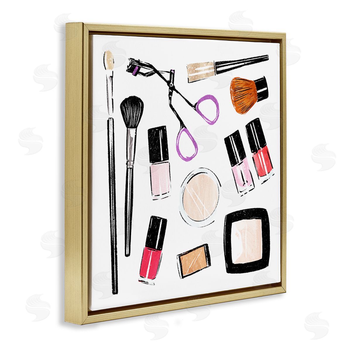 Make Up Tools Beauty Gold Floating Frame Canvas Wall Art, Home Decor by Milli Villa