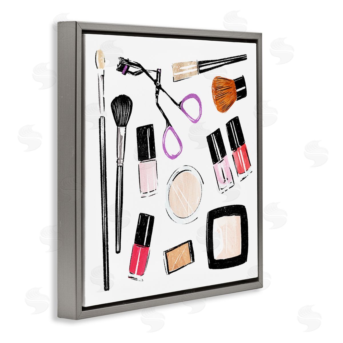 Make Up Tools Beauty Grey Floating Frame Canvas Wall Art, Home Decor by Milli Villa