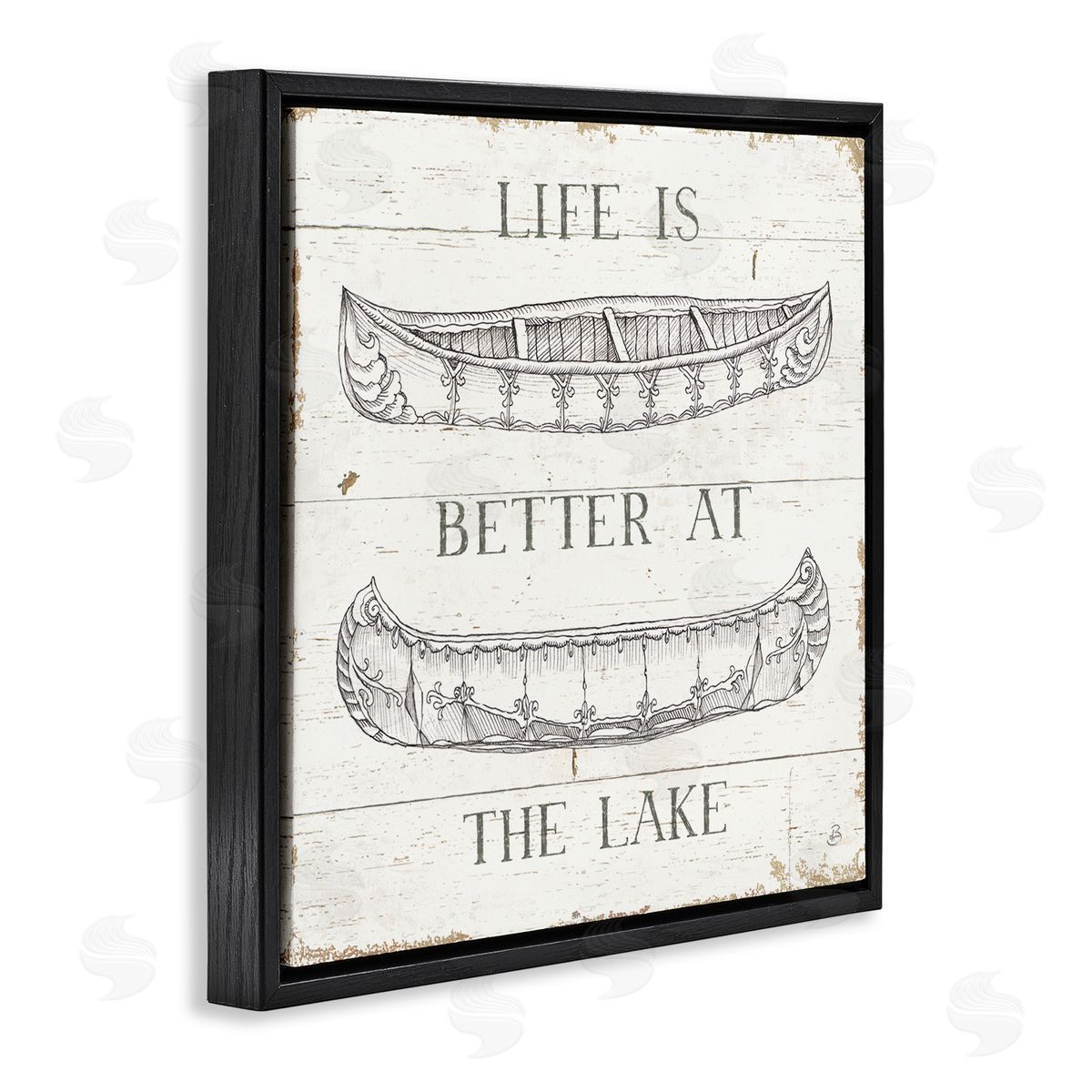 Better At The Lake with Boats Black Floating Frame Canvas Wall Art, Home Decor by Daphne Brissonnet