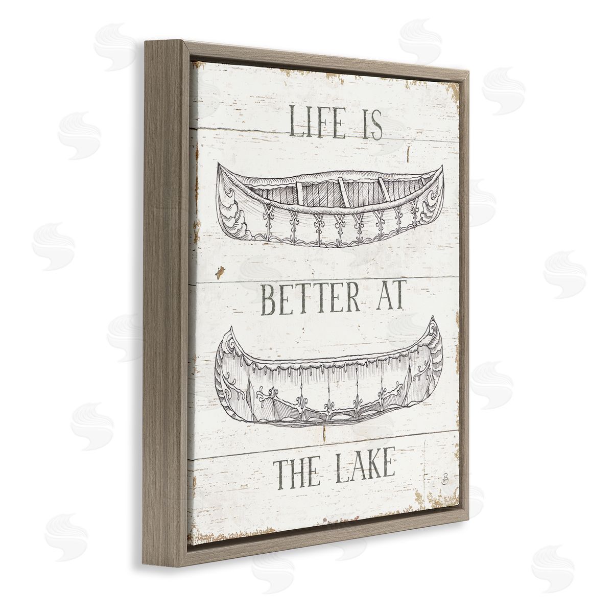 Better At The Lake with Boats Brown Floating Frame Canvas Wall Art, Home Decor by Daphne Brissonnet