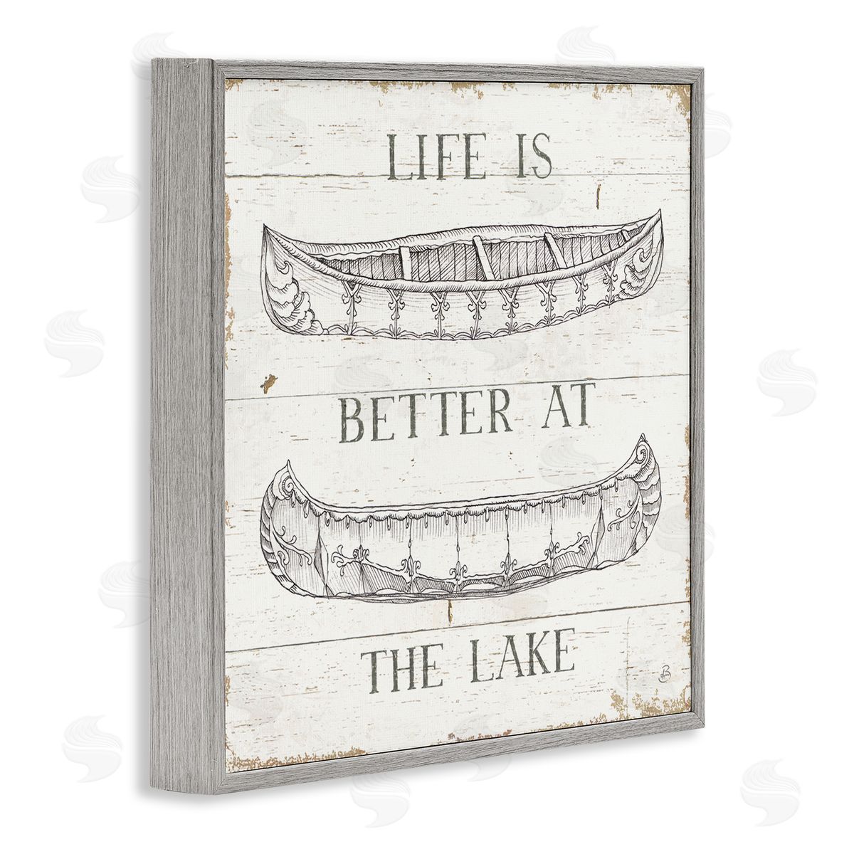 Better At The Lake with Boats Grey Frame Print Wall Art, Home Decor by Daphne Brissonnet