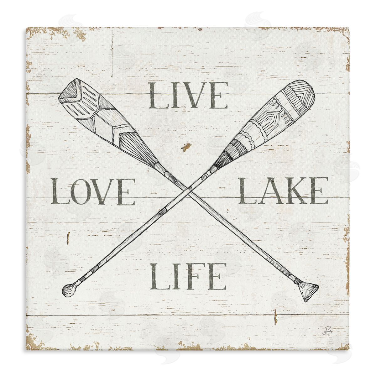 Rustic Live Love Lake Life Oars Canvas Wall Art, Home Decor by Daphne Brissonnet