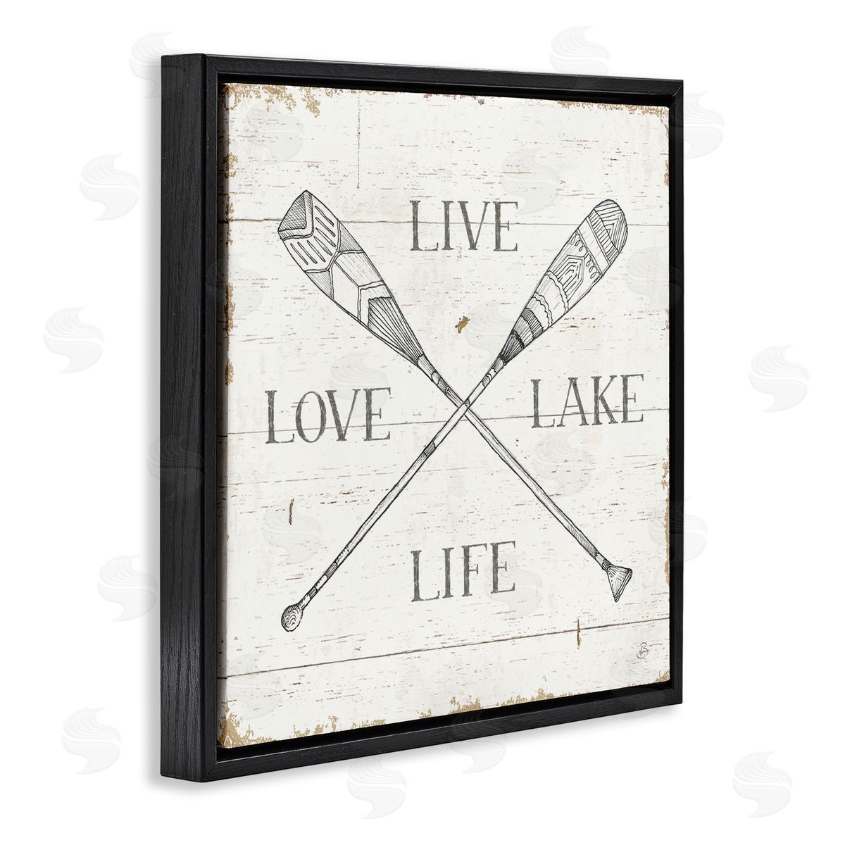 Rustic Live Love Lake Life Oars Black Floating Frame Canvas Wall Art, Home Decor by Daphne Brissonnet
