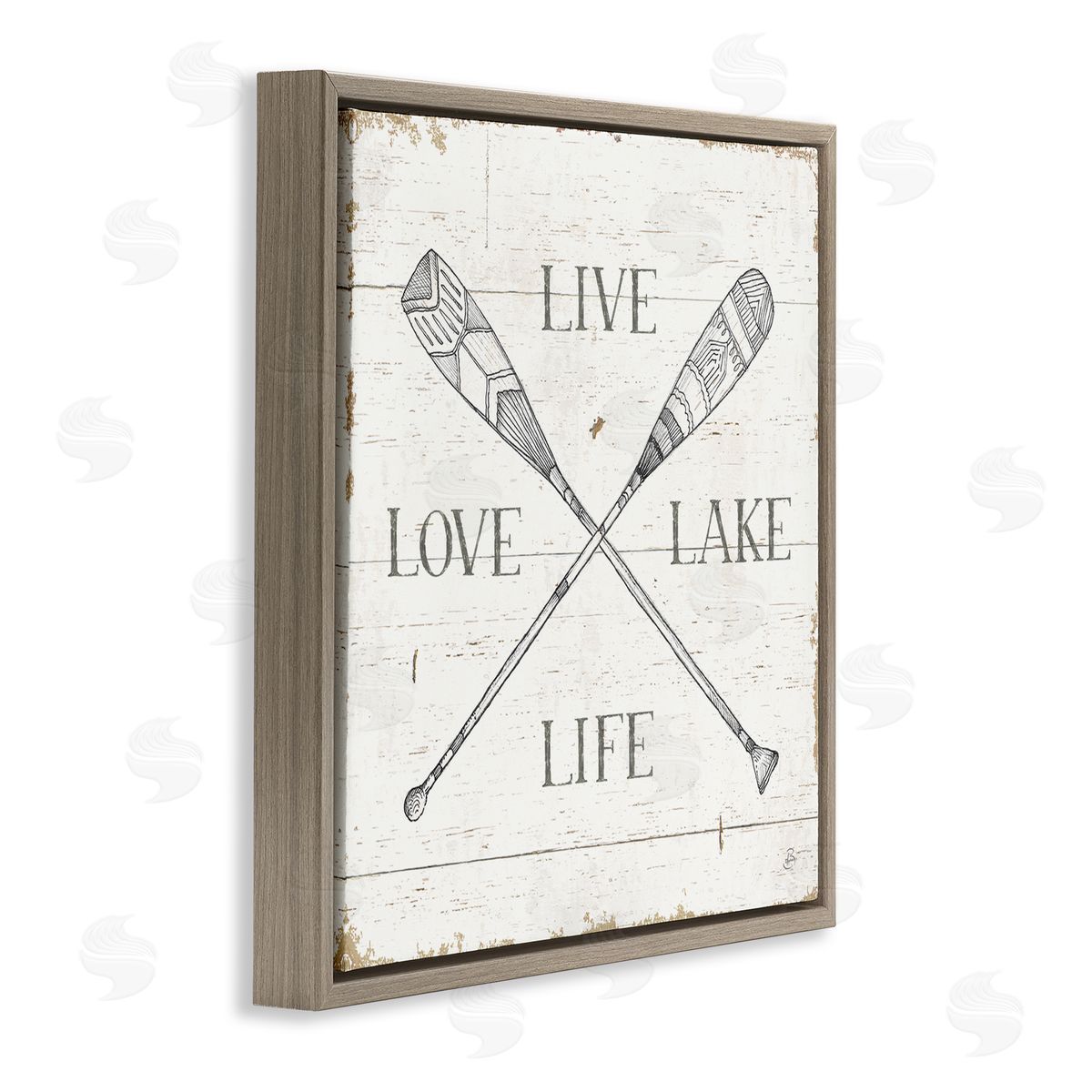Rustic Live Love Lake Life Oars Brown Floating Frame Canvas Wall Art, Home Decor by Daphne Brissonnet