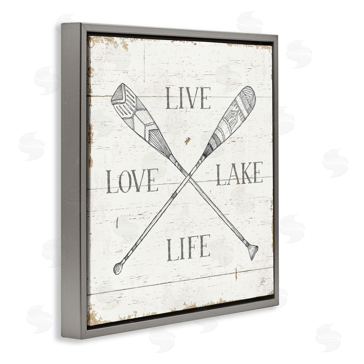 Rustic Live Love Lake Life Oars Grey Floating Frame Canvas Wall Art, Home Decor by Daphne Brissonnet
