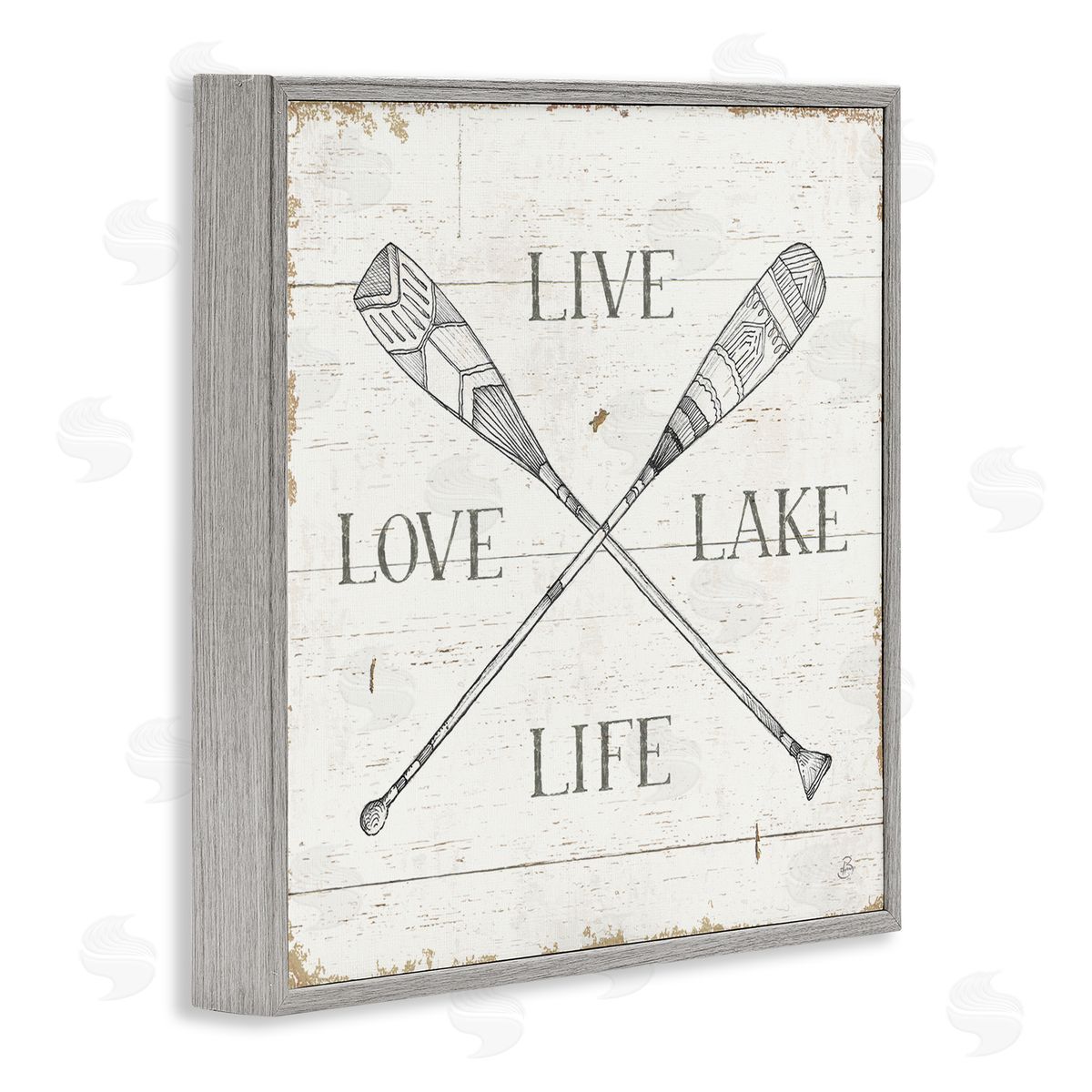 Rustic Live Love Lake Life Oars Grey Frame Print Wall Art, Home Decor by Daphne Brissonnet