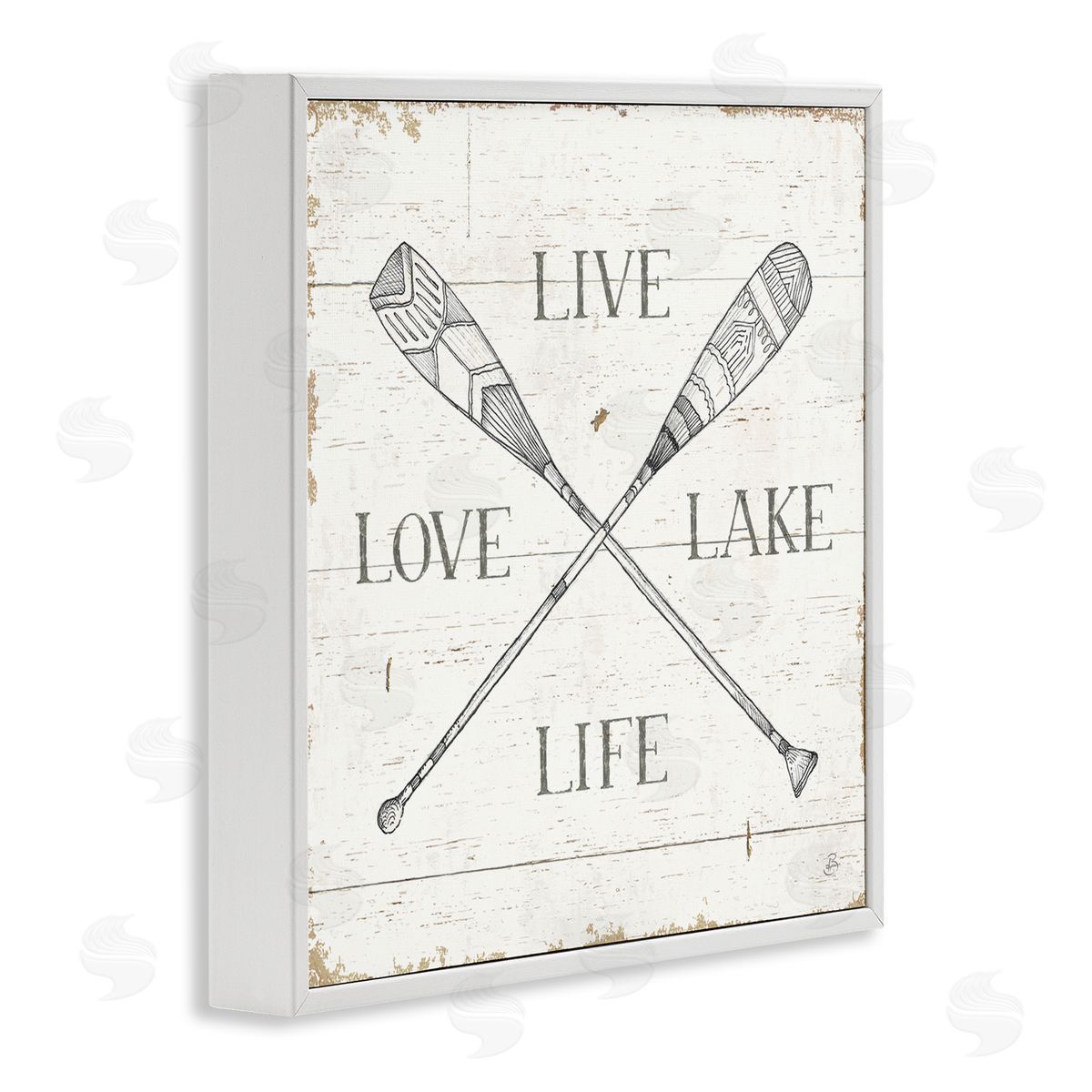 Rustic Live Love Lake Life Oars White Frame Print Wall Art, Home Decor by Daphne Brissonnet