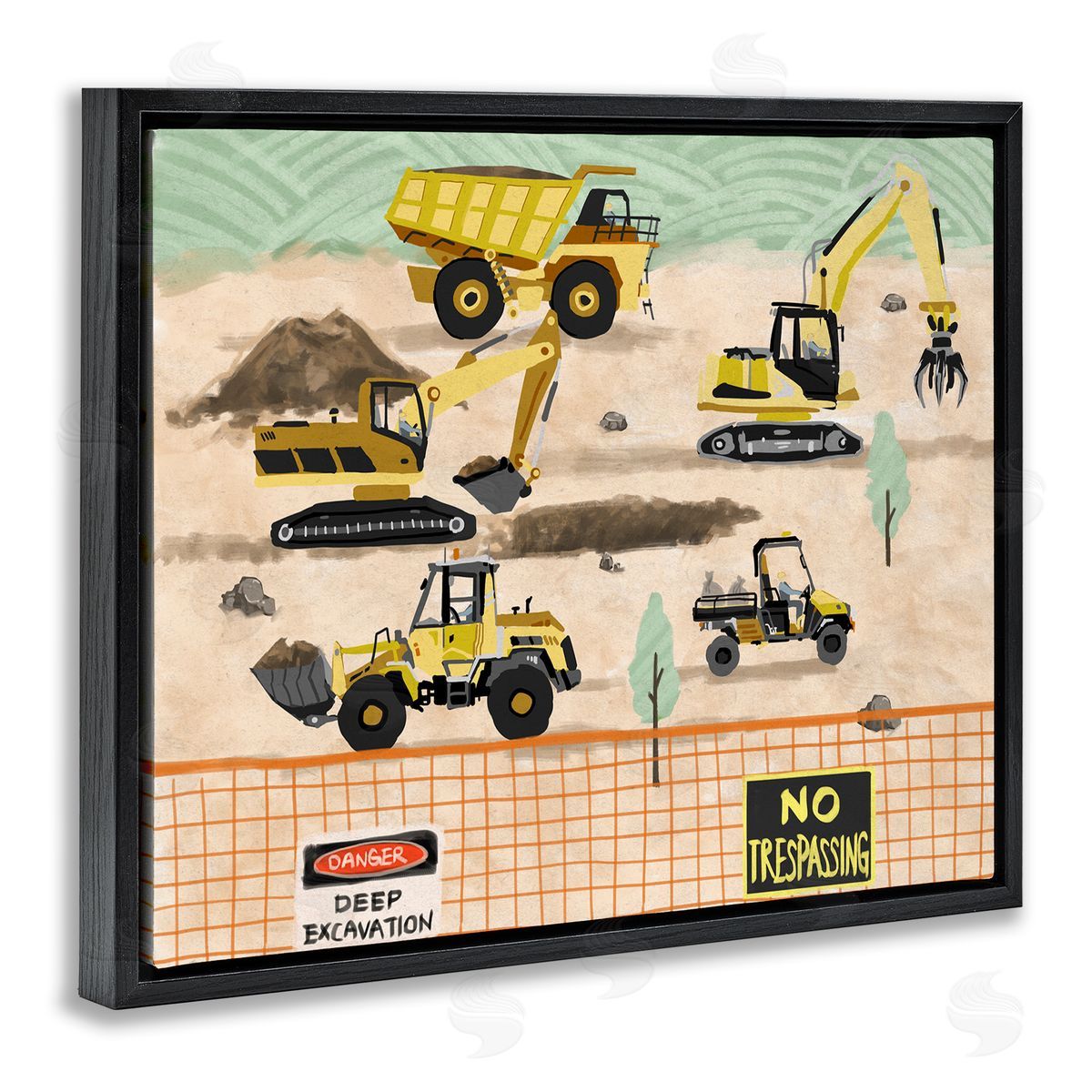 Construction Vehicles Painting Black Floating Frame Canvas Wall Art, Home Decor by Ziwei Li