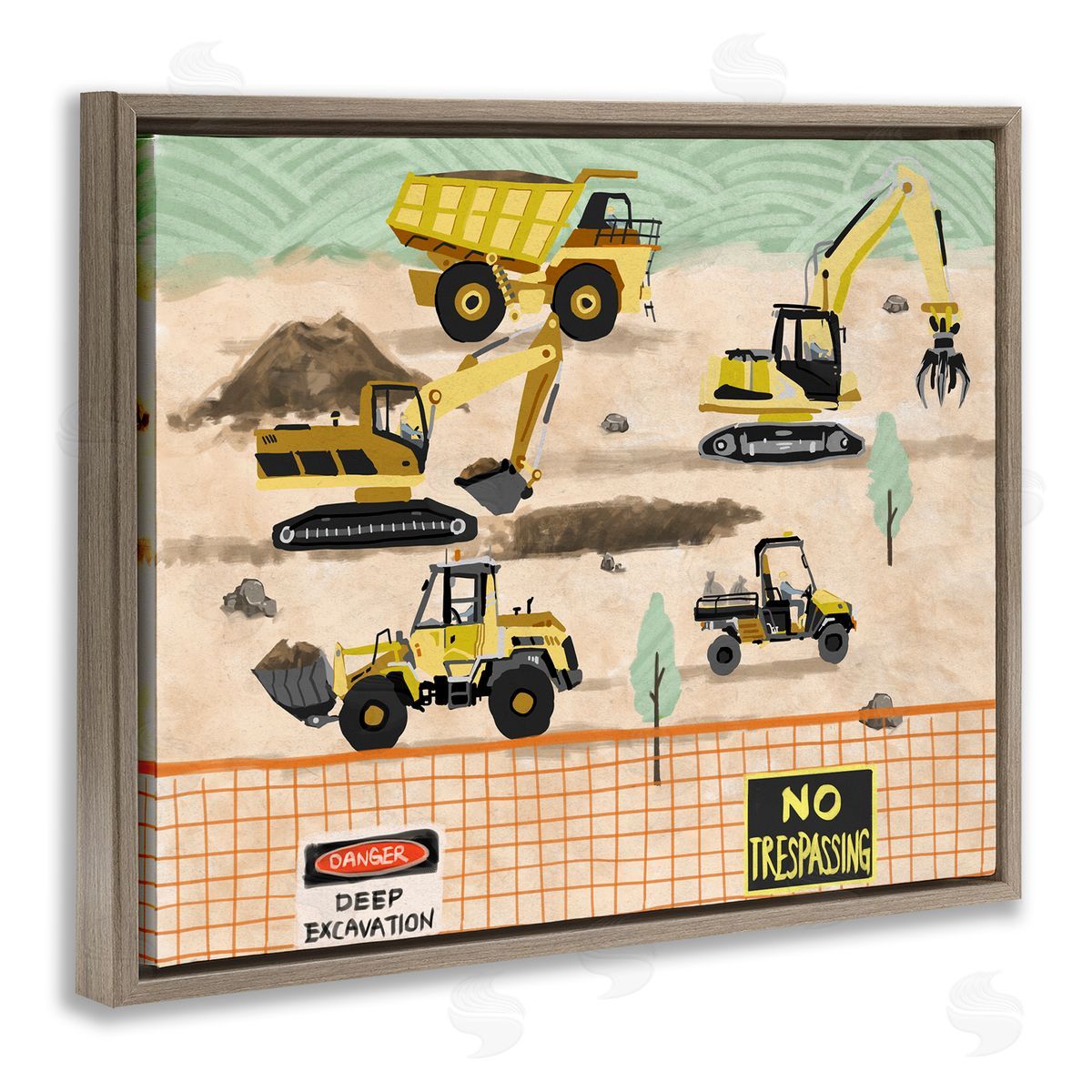 Construction Vehicles Painting Brown Floating Frame Canvas Wall Art, Home Decor by Ziwei Li