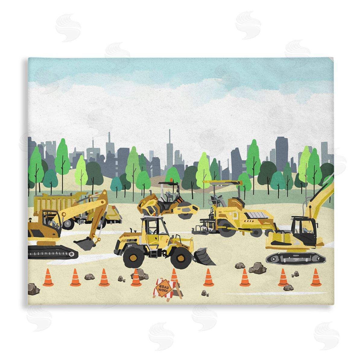 Construction Vehicles Park Canvas Wall Art, Home Decor by Ziwei Li