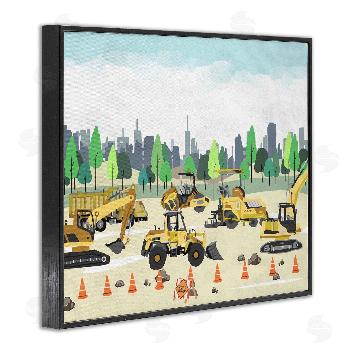 Construction Vehicles Park Black Frame Print Wall Art, Home Decor by Ziwei Li