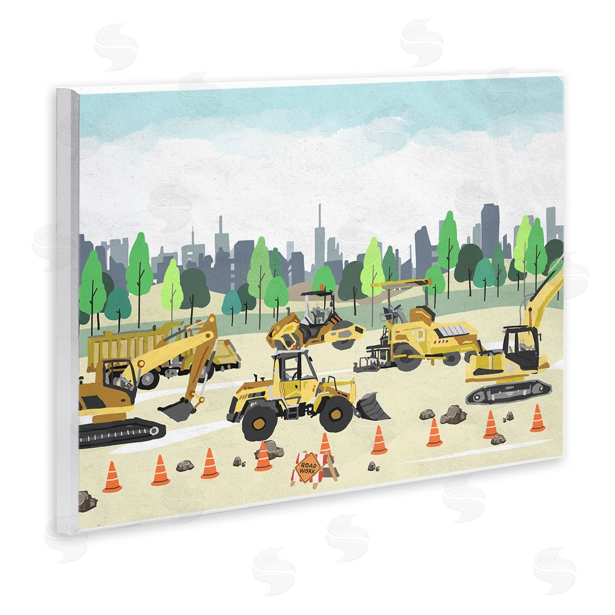 Construction Vehicles Park Wood Plaque Wall Art, Home Decor by Ziwei Li