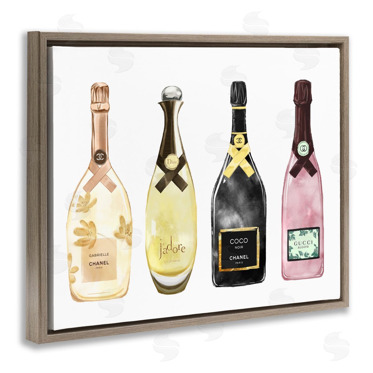 Perfume Bottle Fashion Glam Brown Floating Frame Canvas Wall Art, Home Decor by Ziwei Li