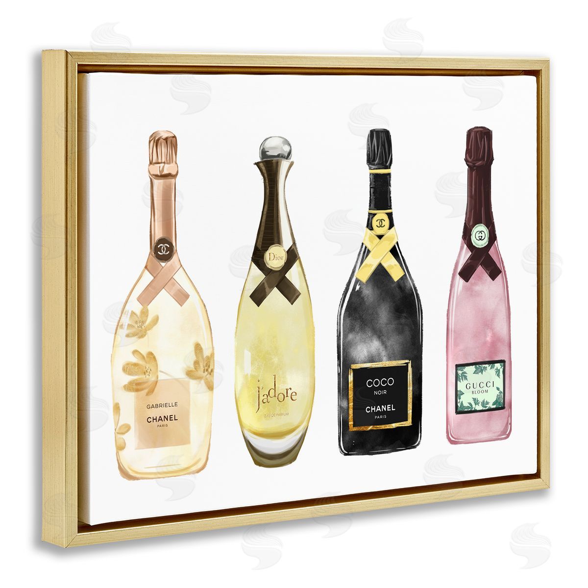 Perfume Bottle Fashion Glam Gold Floating Frame Canvas Wall Art, Home Decor by Ziwei Li