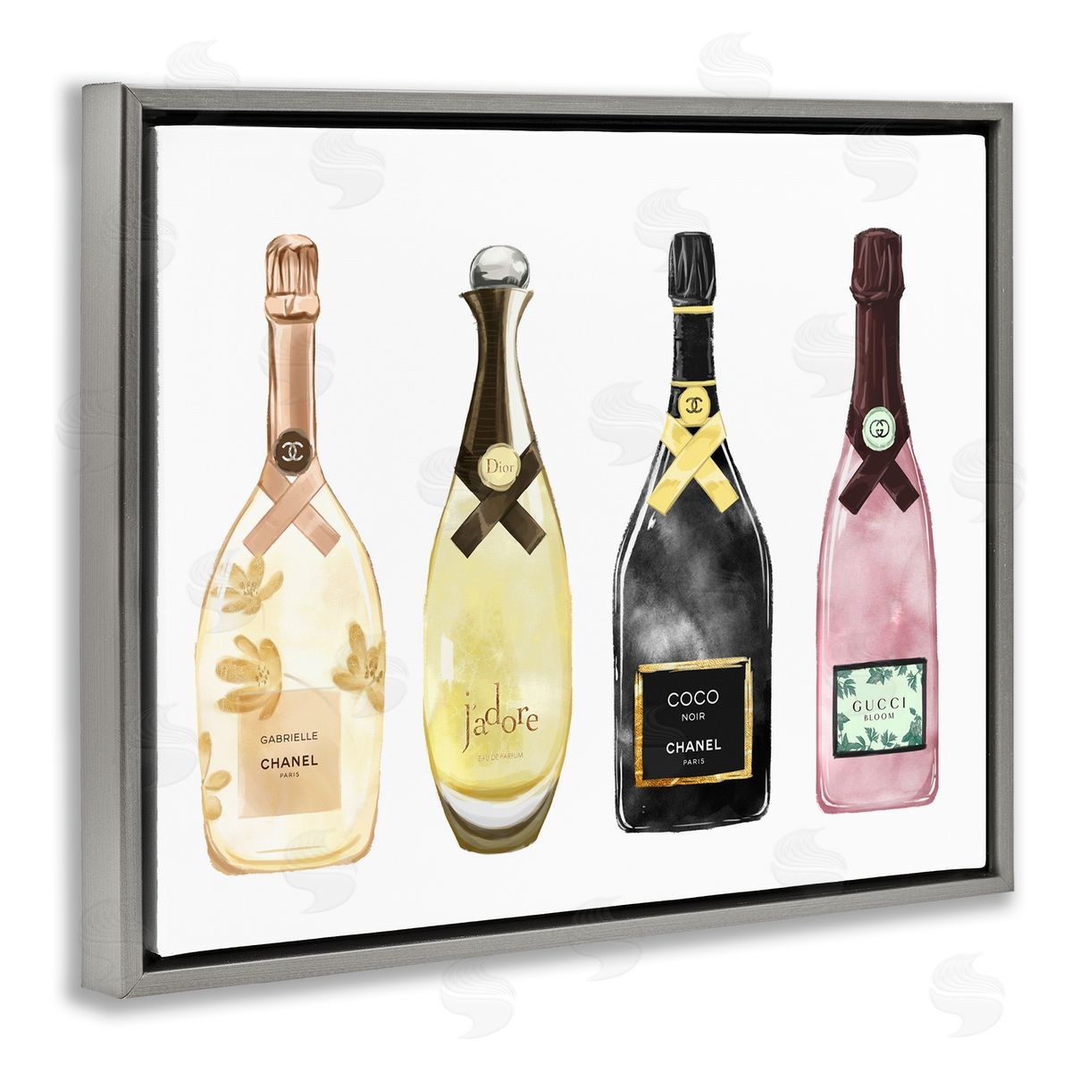 Perfume Bottle Fashion Glam Grey Floating Frame Canvas Wall Art, Home Decor by Ziwei Li