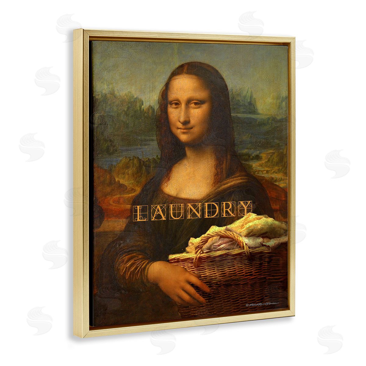 Mona Lisa Laundry Funny Gold Floating Frame Canvas Wall Art, Home Decor by Patrick Reid O'Brien