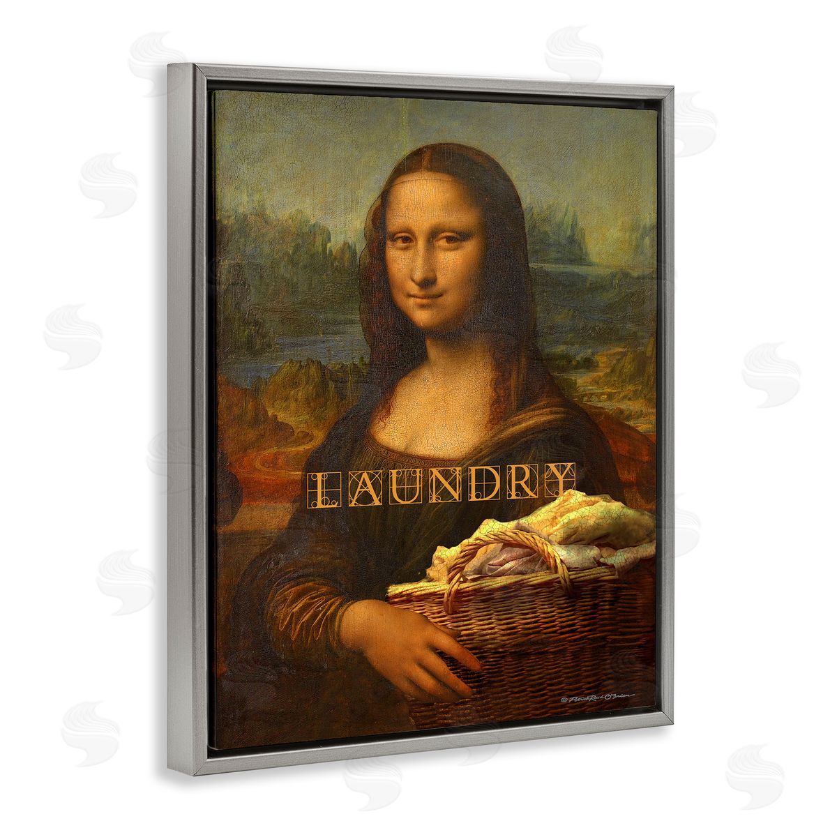 Mona Lisa Laundry Funny Grey Floating Frame Canvas Wall Art, Home Decor by Patrick Reid O'Brien