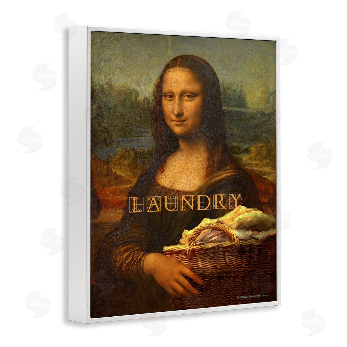 Mona Lisa Laundry Funny White Frame Print Wall Art, Home Decor by Patrick Reid O'Brien