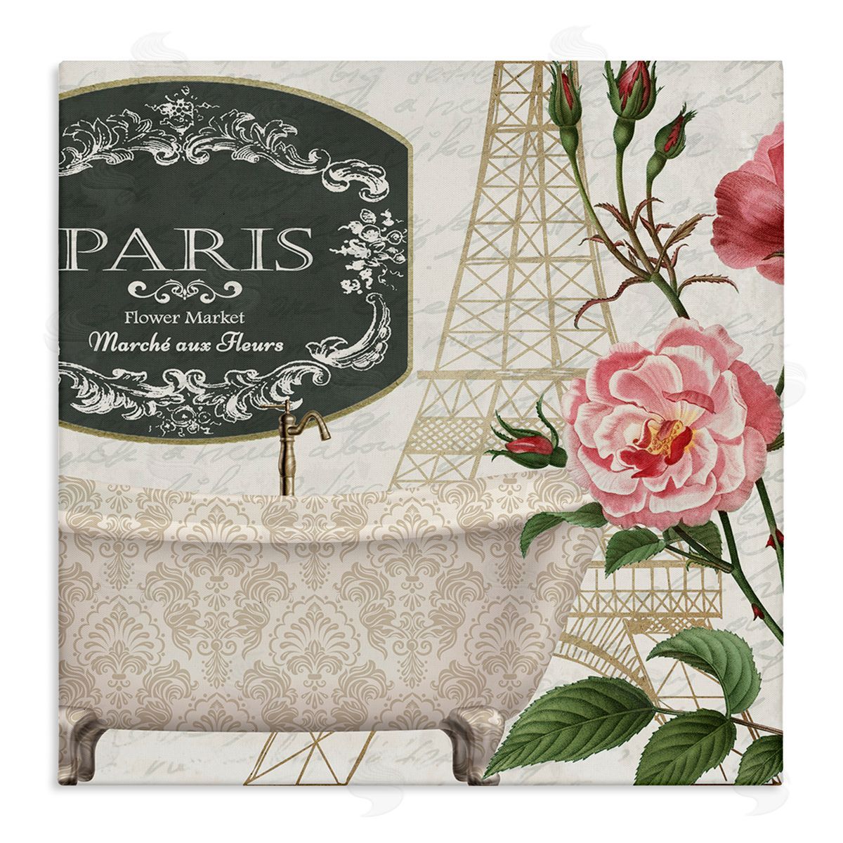 Paris Flower Market Bath Tub Canvas Wall Art, Home Decor by Kim Allen