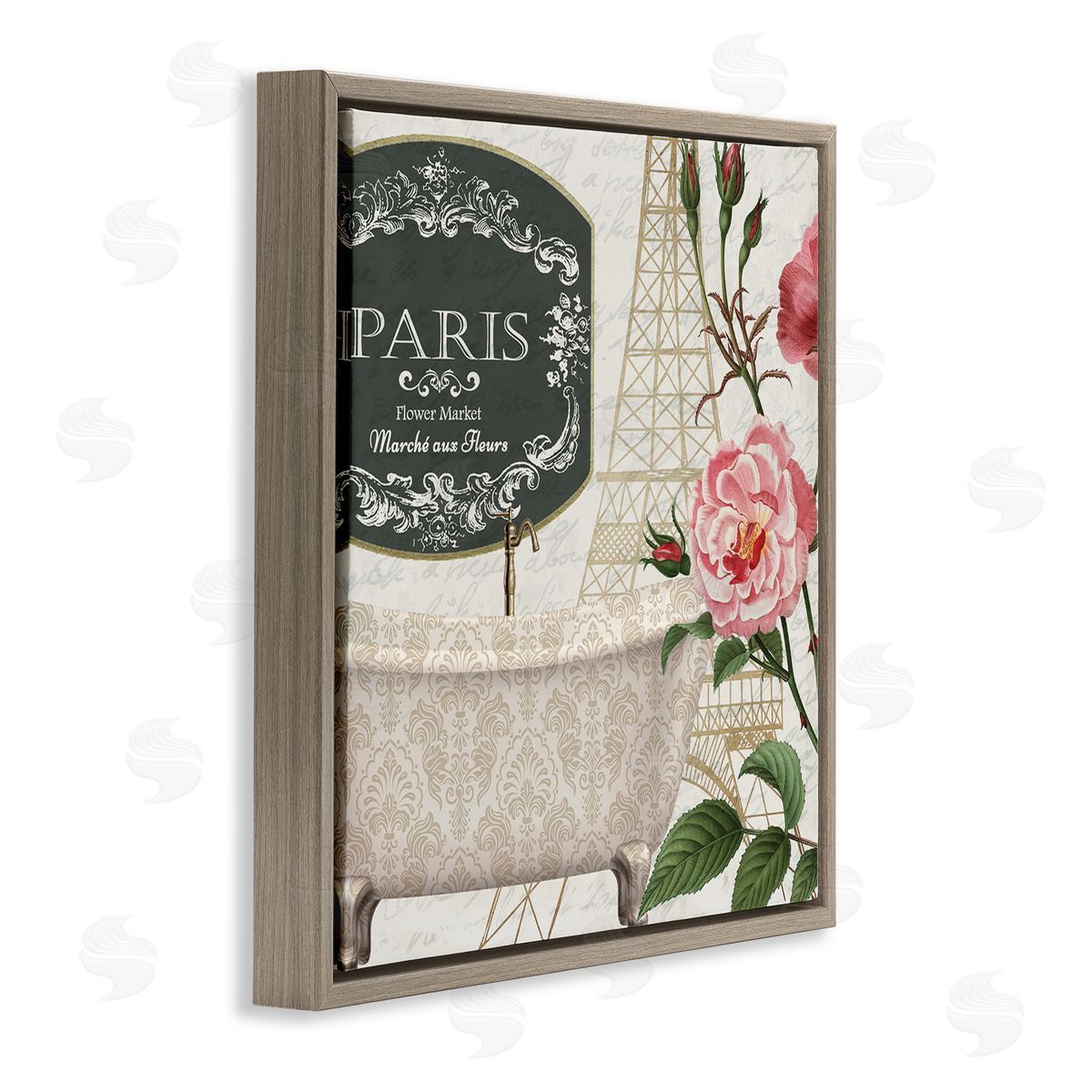 Paris Flower Market Bath Tub Brown Floating Frame Canvas Wall Art, Home Decor by Kim Allen