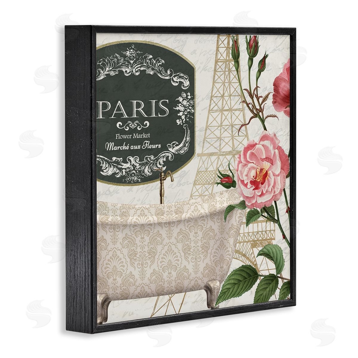 Paris Flower Market Bath Tub Black Frame Print Wall Art, Home Decor by Kim Allen