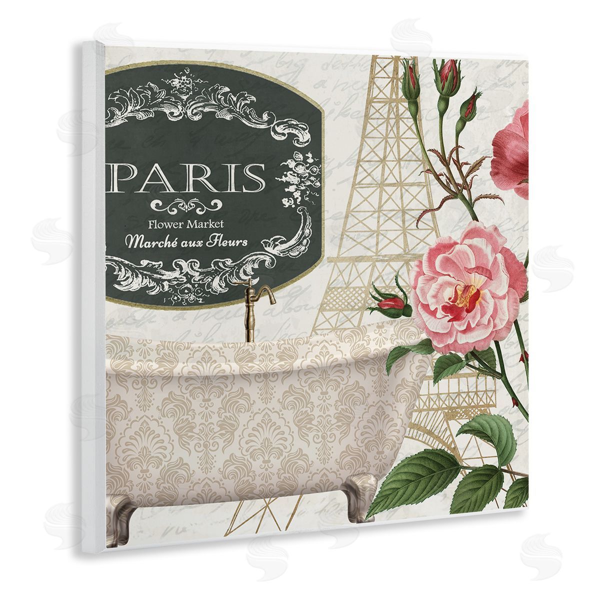 Paris Flower Market Bath Tub Wood Plaque Wall Art, Home Decor by Kim Allen