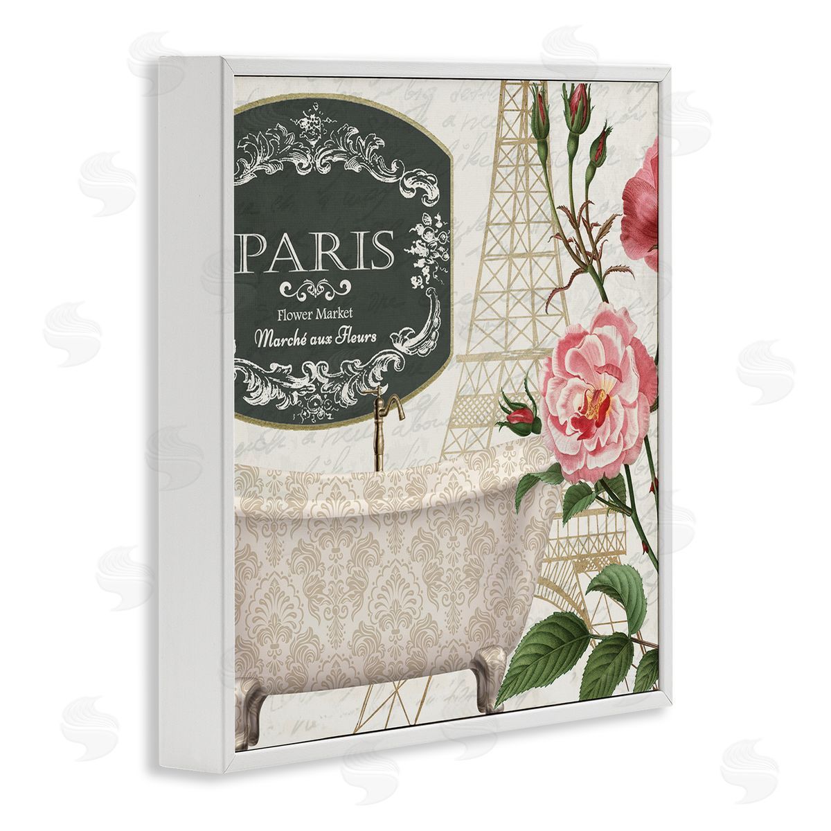 Paris Flower Market Bath Tub White Frame Print Wall Art, Home Decor by Kim Allen