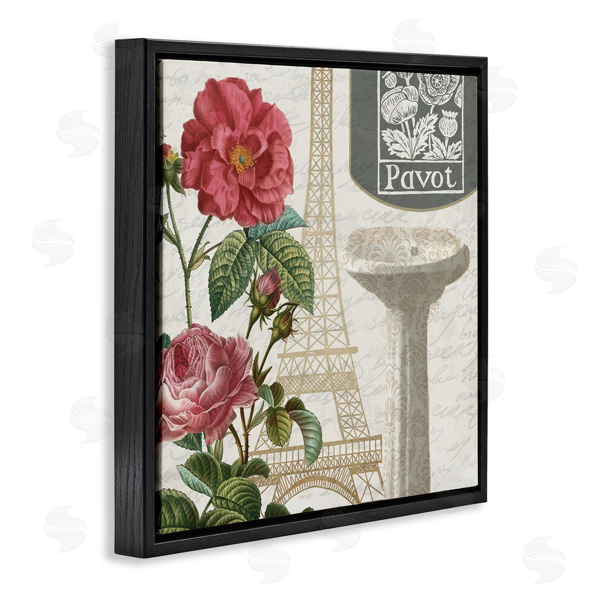 Paris Flower Market Bath Sink Black Floating Frame Canvas Wall Art, Home Decor by Kim Allen