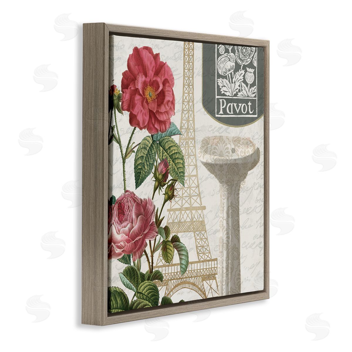 Paris Flower Market Bath Sink Brown Floating Frame Canvas Wall Art, Home Decor by Kim Allen