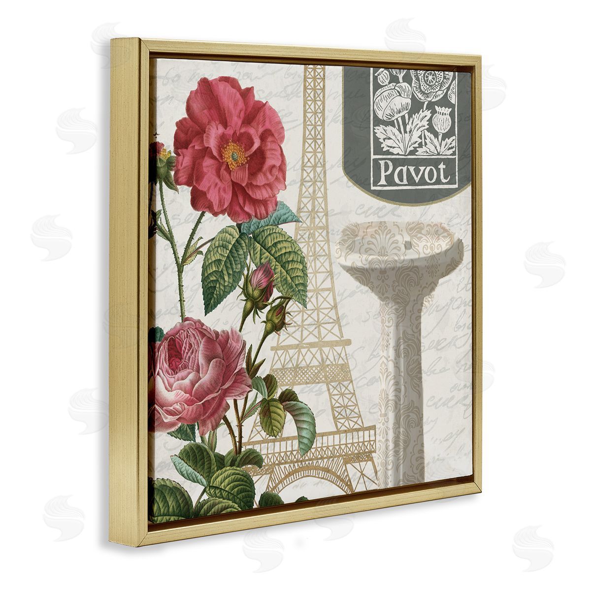 Paris Flower Market Bath Sink Gold Floating Frame Canvas Wall Art, Home Decor by Kim Allen