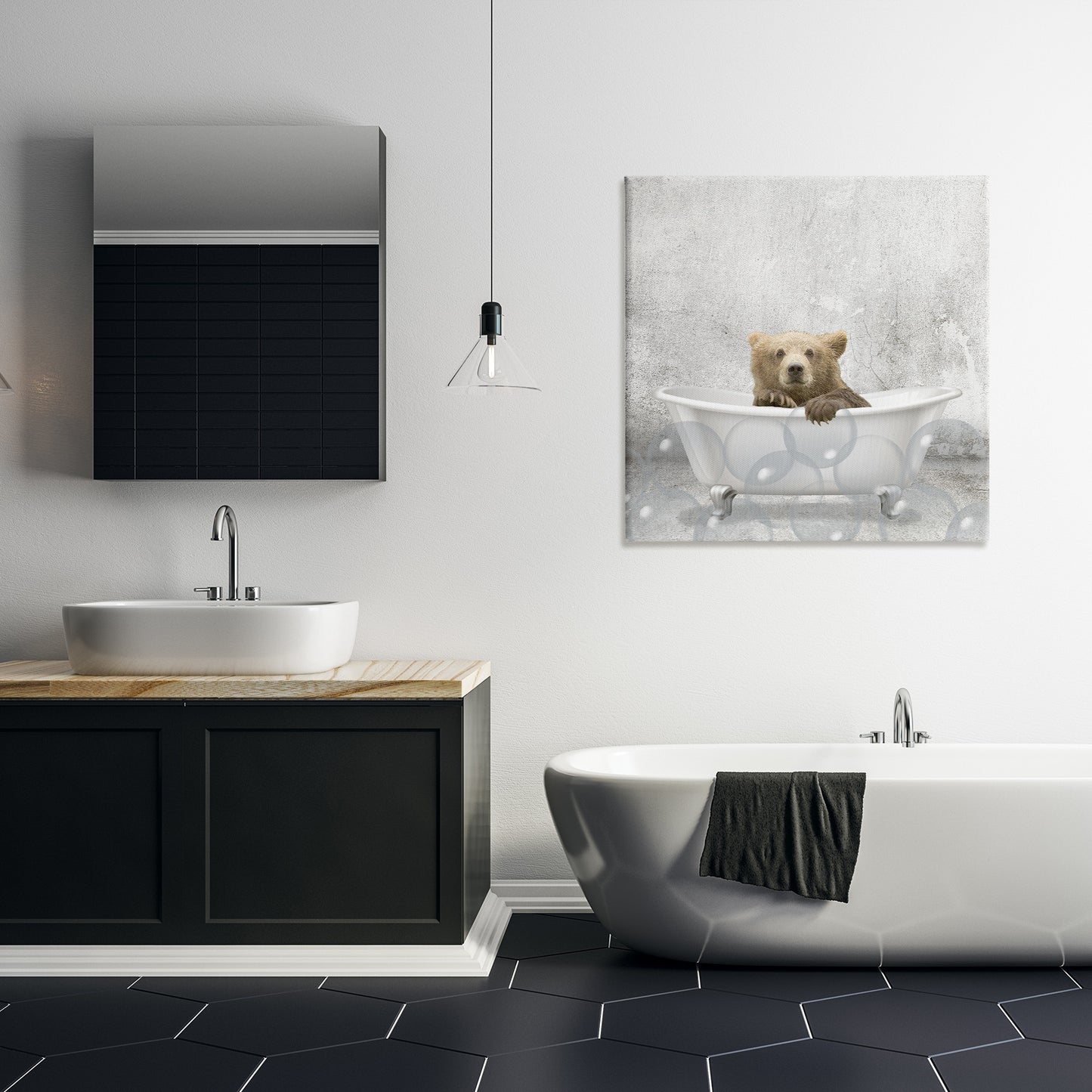 Baby Bear Bath Time Canvas Wall Art in Room, Home Decor by Kim Allen