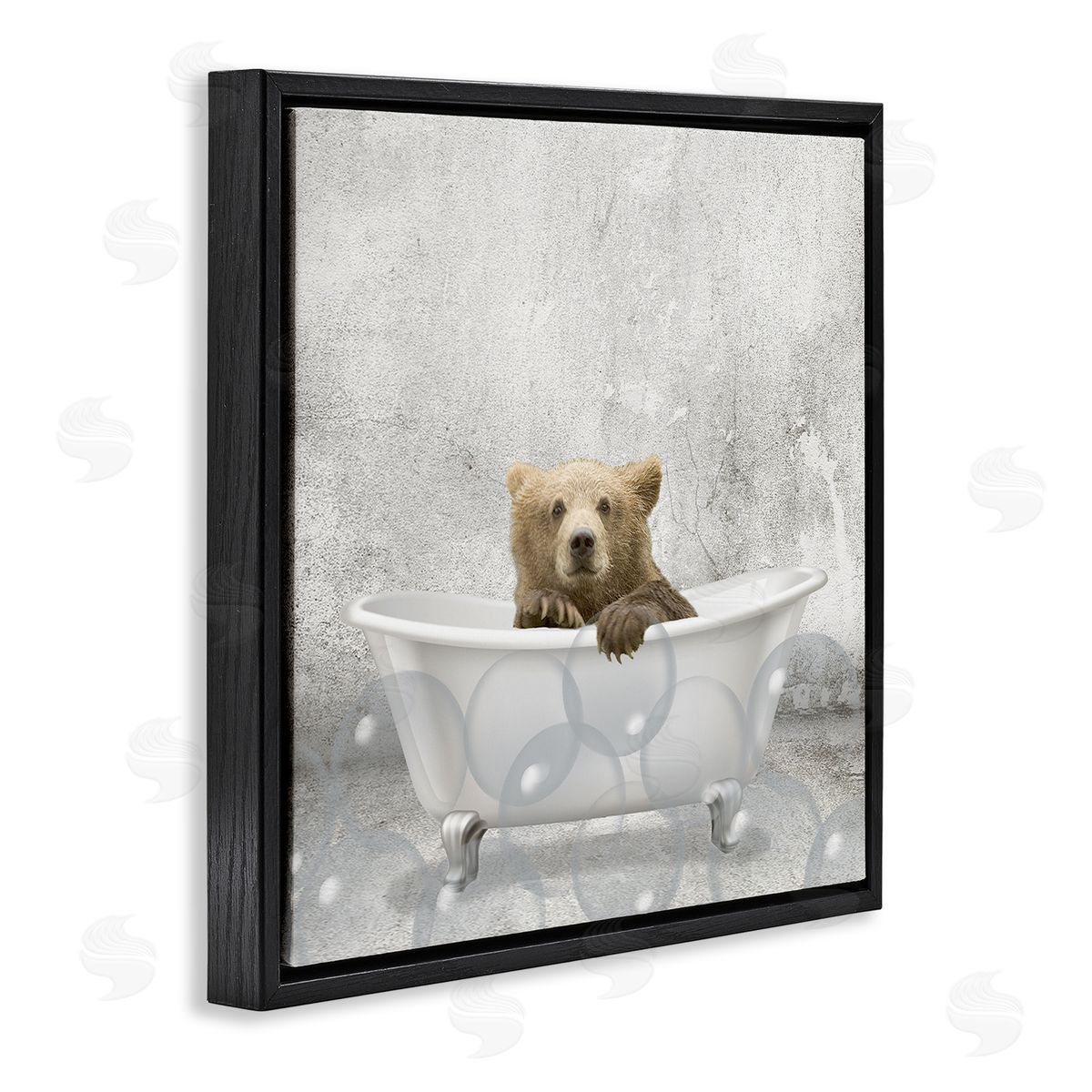 Baby Bear Bath Time Black Floating Frame Canvas Wall Art, Home Decor by Kim Allen