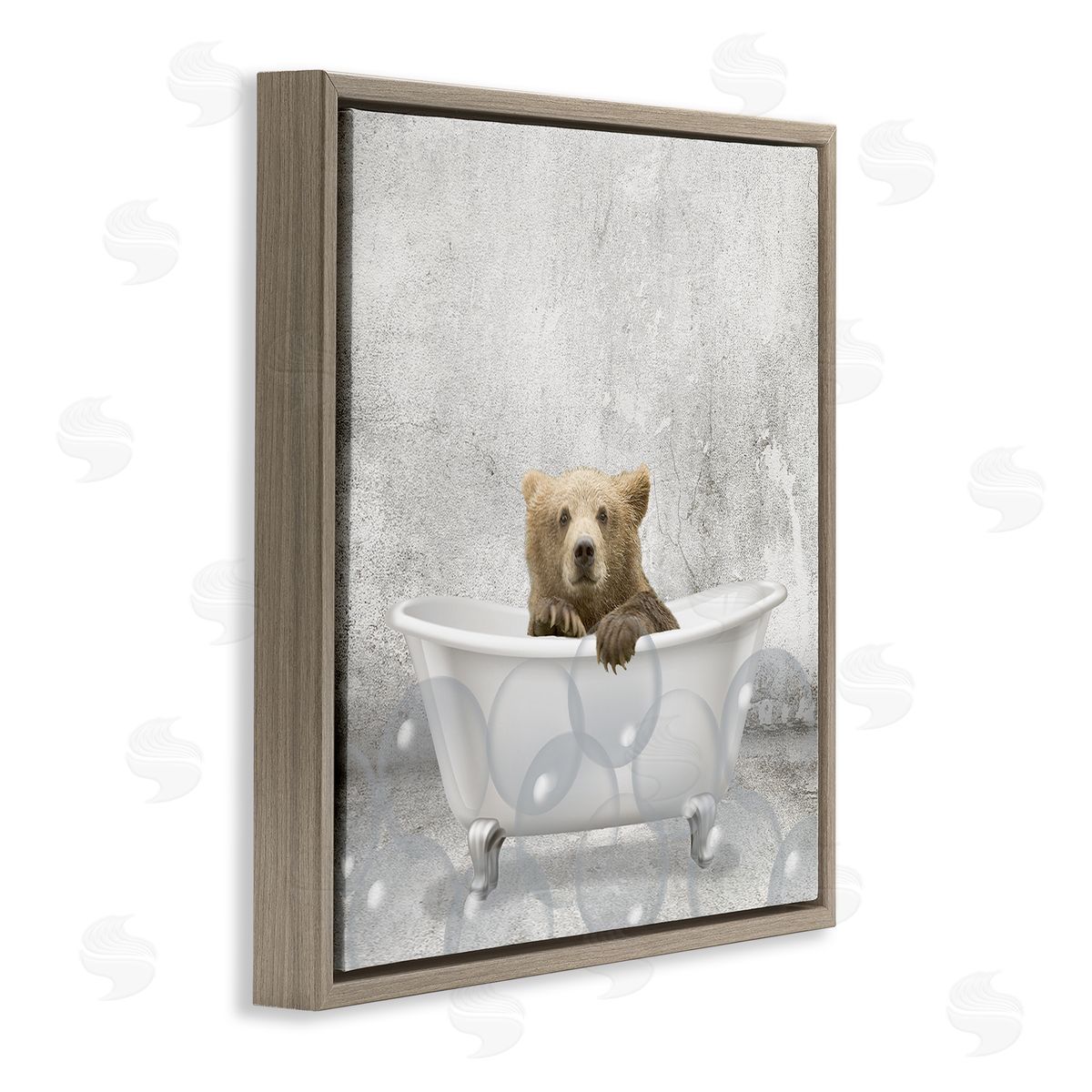 Baby Bear Bath Time Brown Floating Frame Canvas Wall Art, Home Decor by Kim Allen