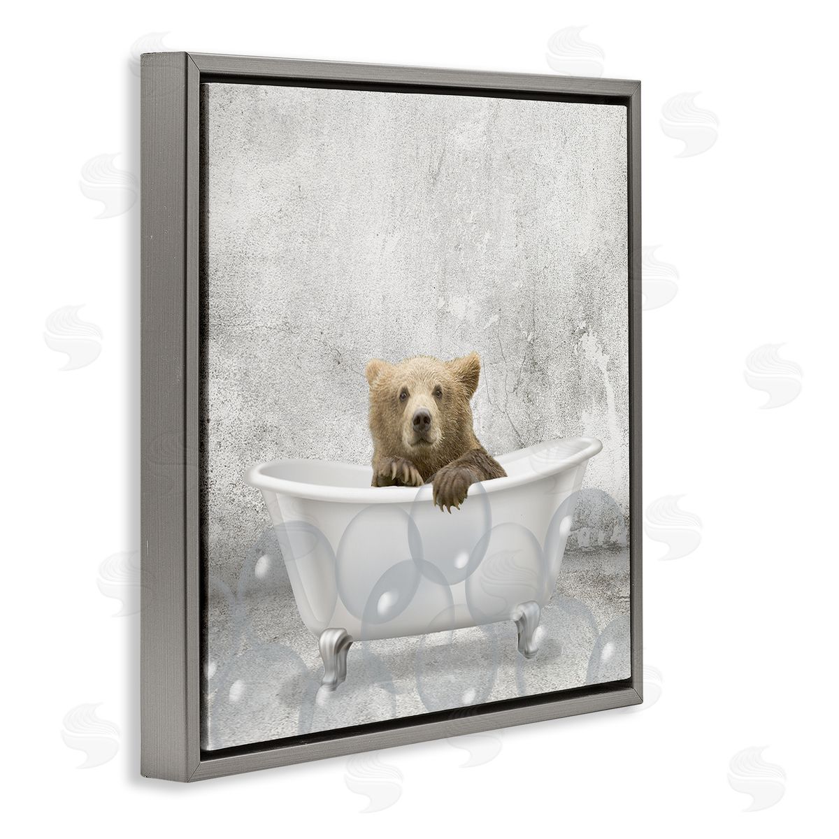 Baby Bear Bath Time Grey Floating Frame Canvas Wall Art, Home Decor by Kim Allen
