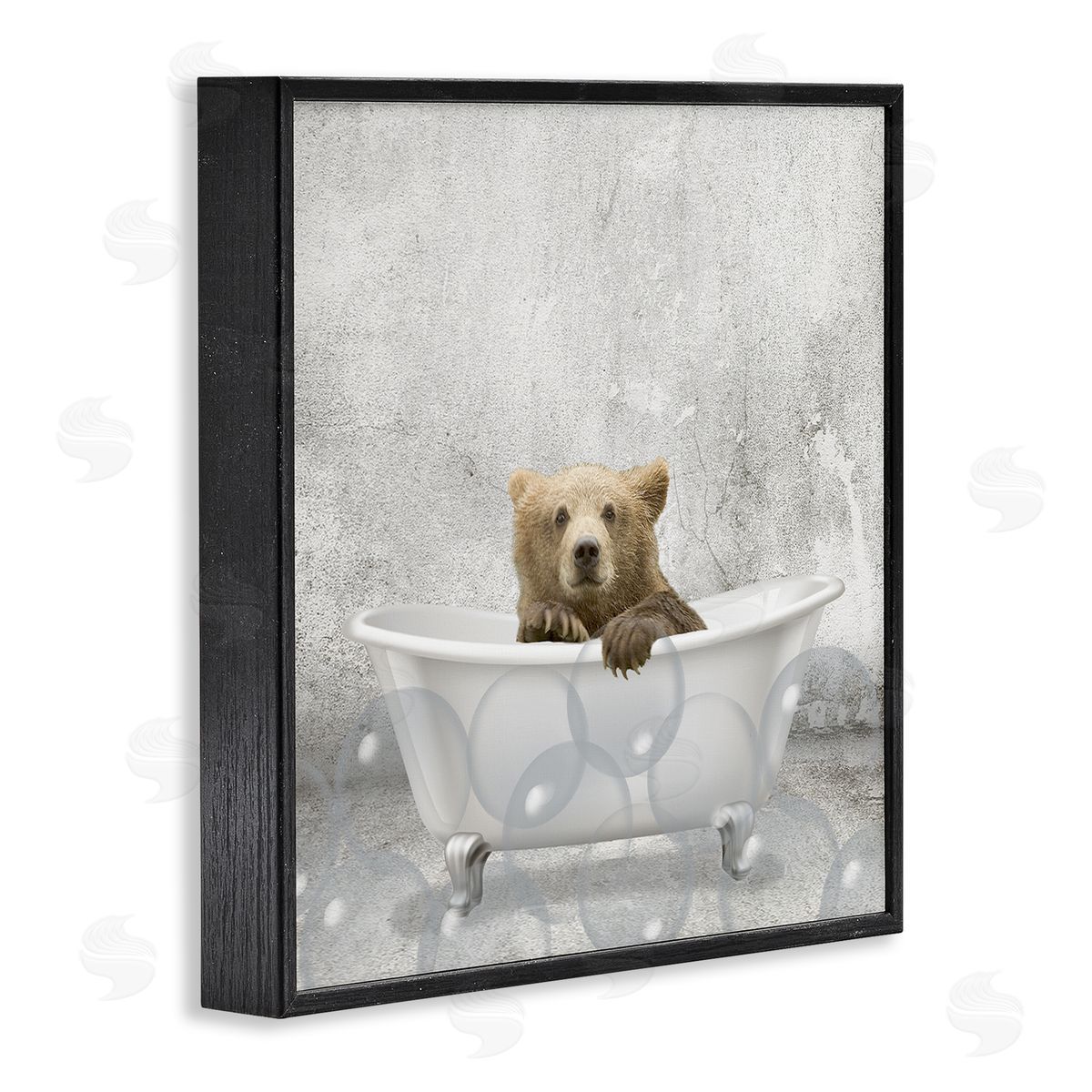 Baby Bear Bath Time Black Frame Print Wall Art, Home Decor by Kim Allen