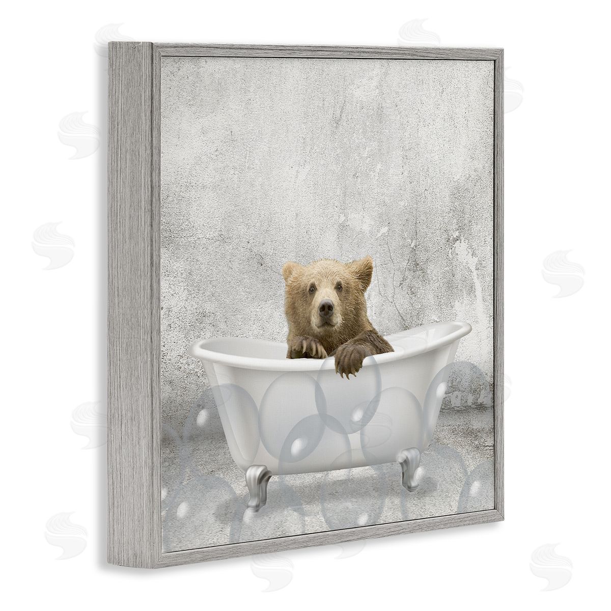 Baby Bear Bath Time Grey Frame Print Wall Art, Home Decor by Kim Allen