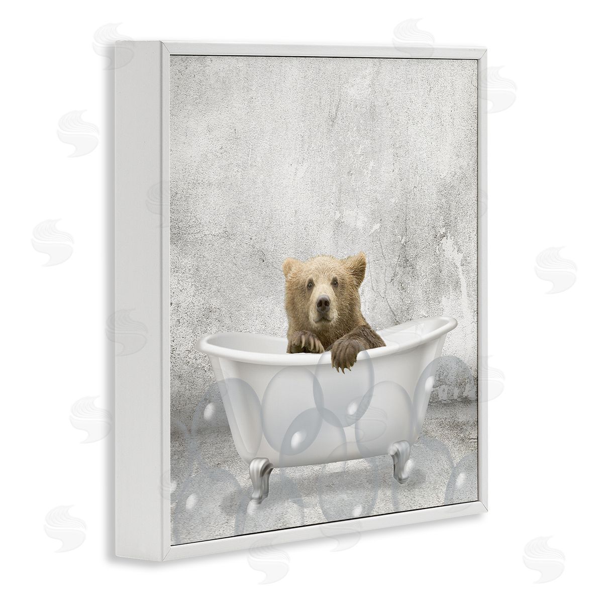 Baby Bear Bath Time White Frame Print Wall Art, Home Decor by Kim Allen