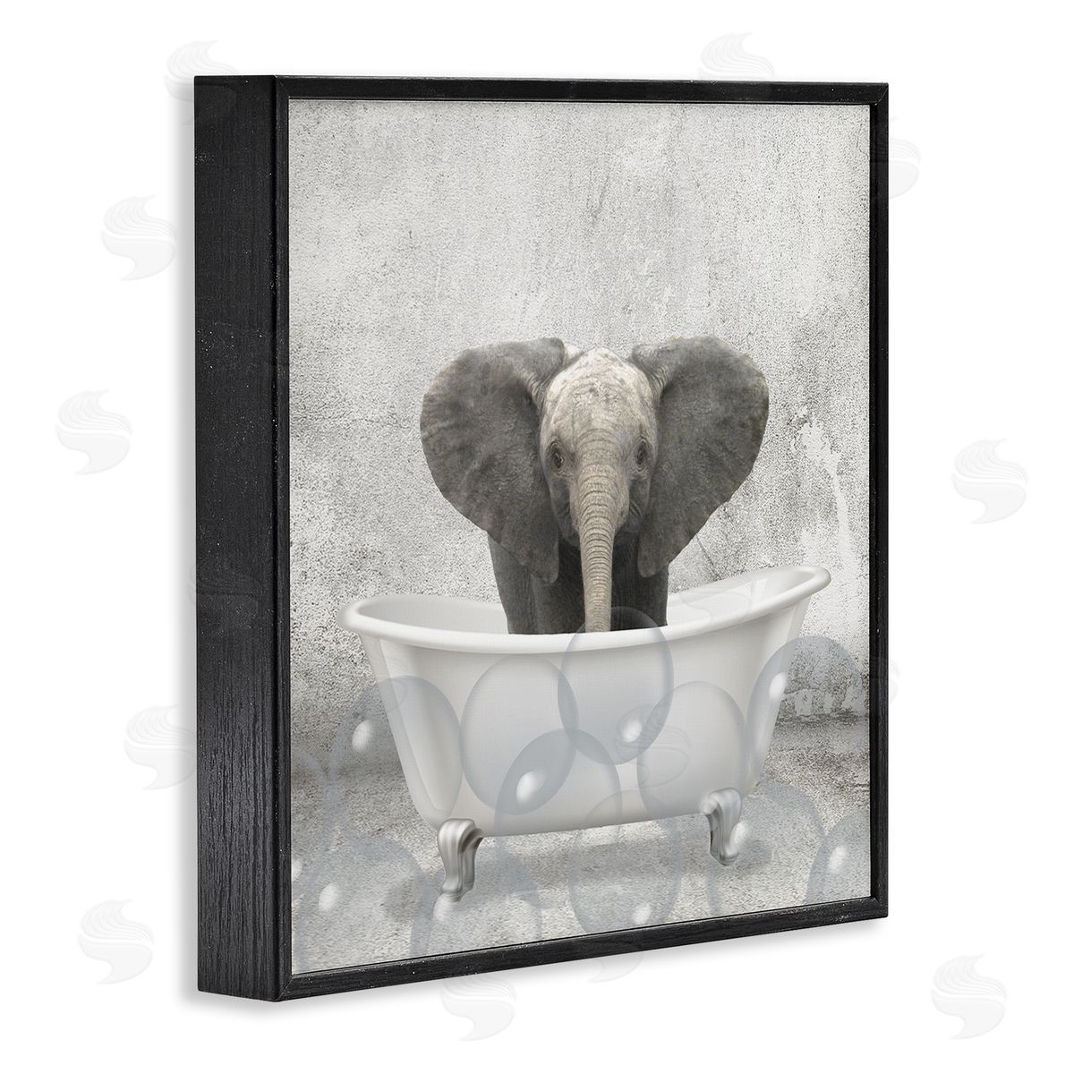 Baby Elephant Bath Time Black Frame Print Wall Art, Home Decor by Kim Allen