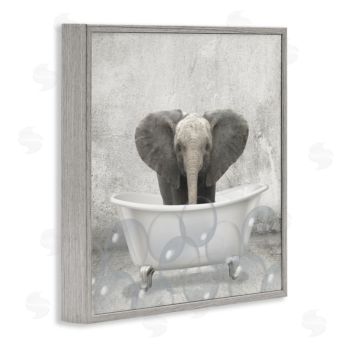 Baby Elephant Bath Time Grey Frame Print Wall Art, Home Decor by Kim Allen