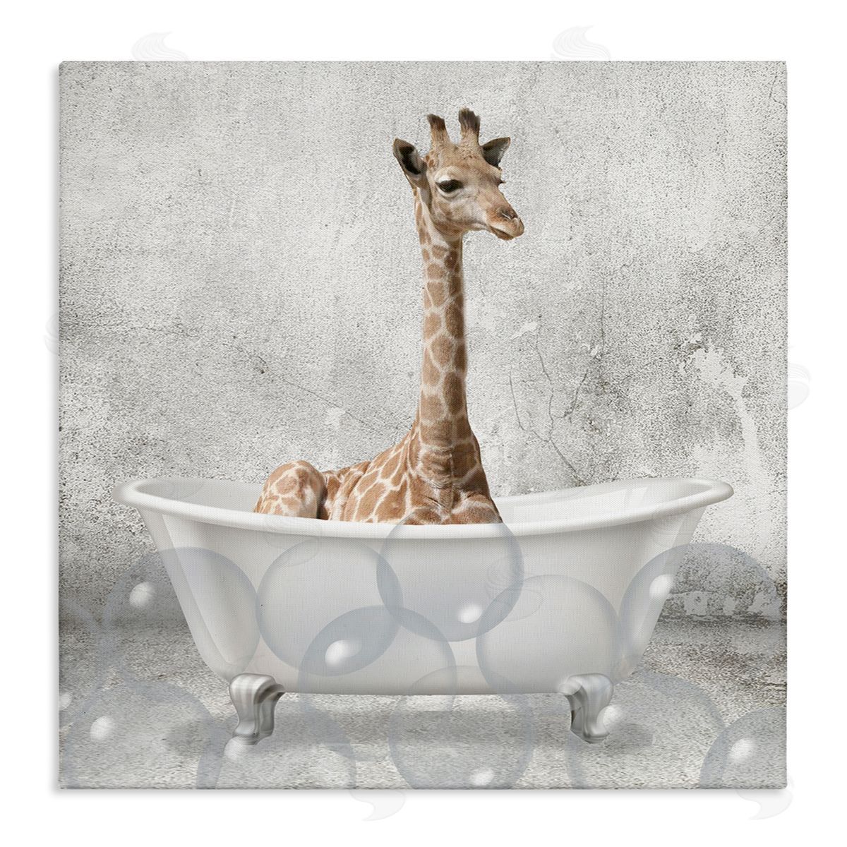Baby Giraffe Bath Time Canvas Wall Art, Home Decor by Kim Allen