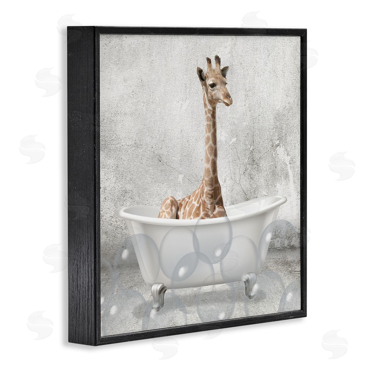 Baby Giraffe Bath Time Black Frame Print Wall Art, Home Decor by Kim Allen