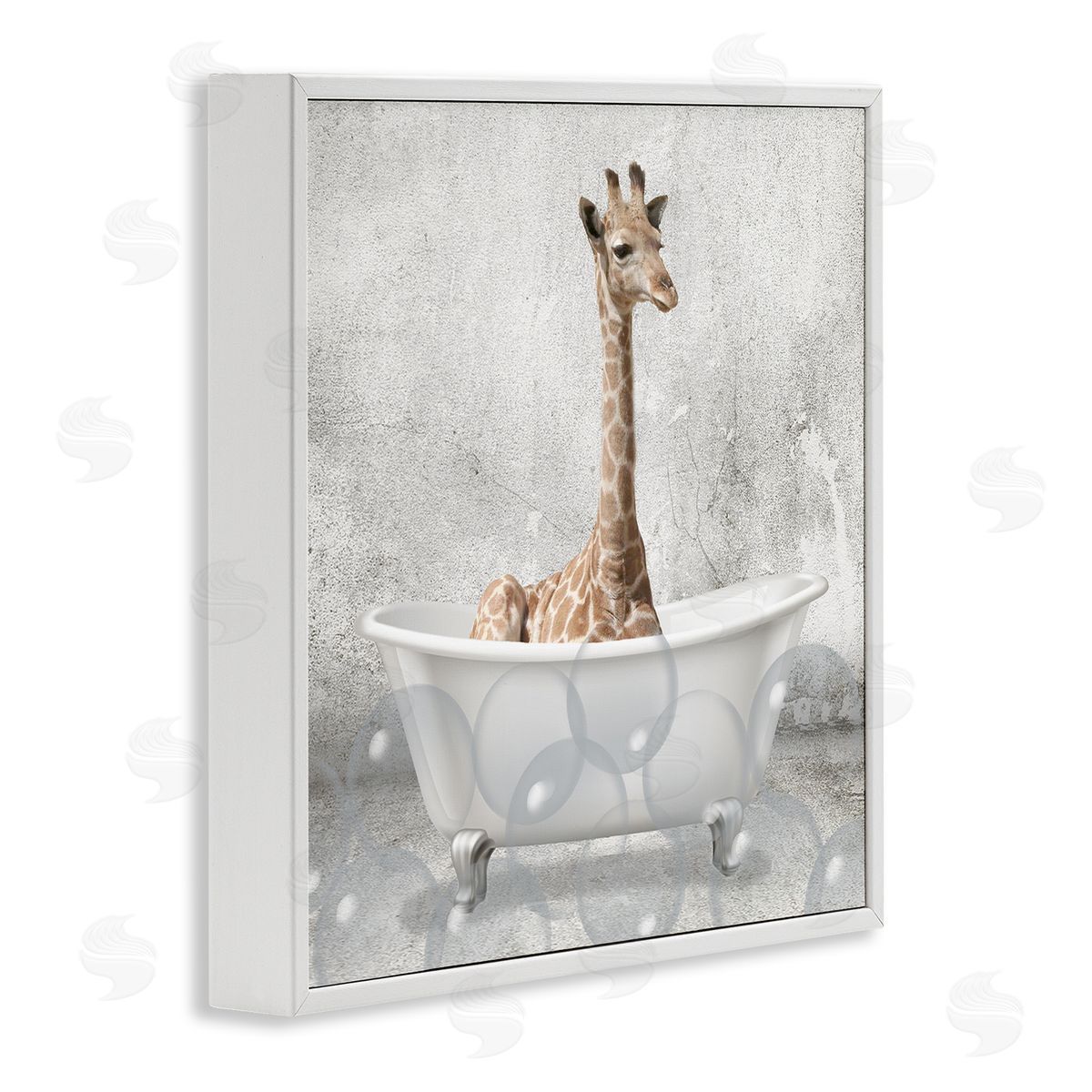 Baby Giraffe Bath Time White Frame Print Wall Art, Home Decor by Kim Allen