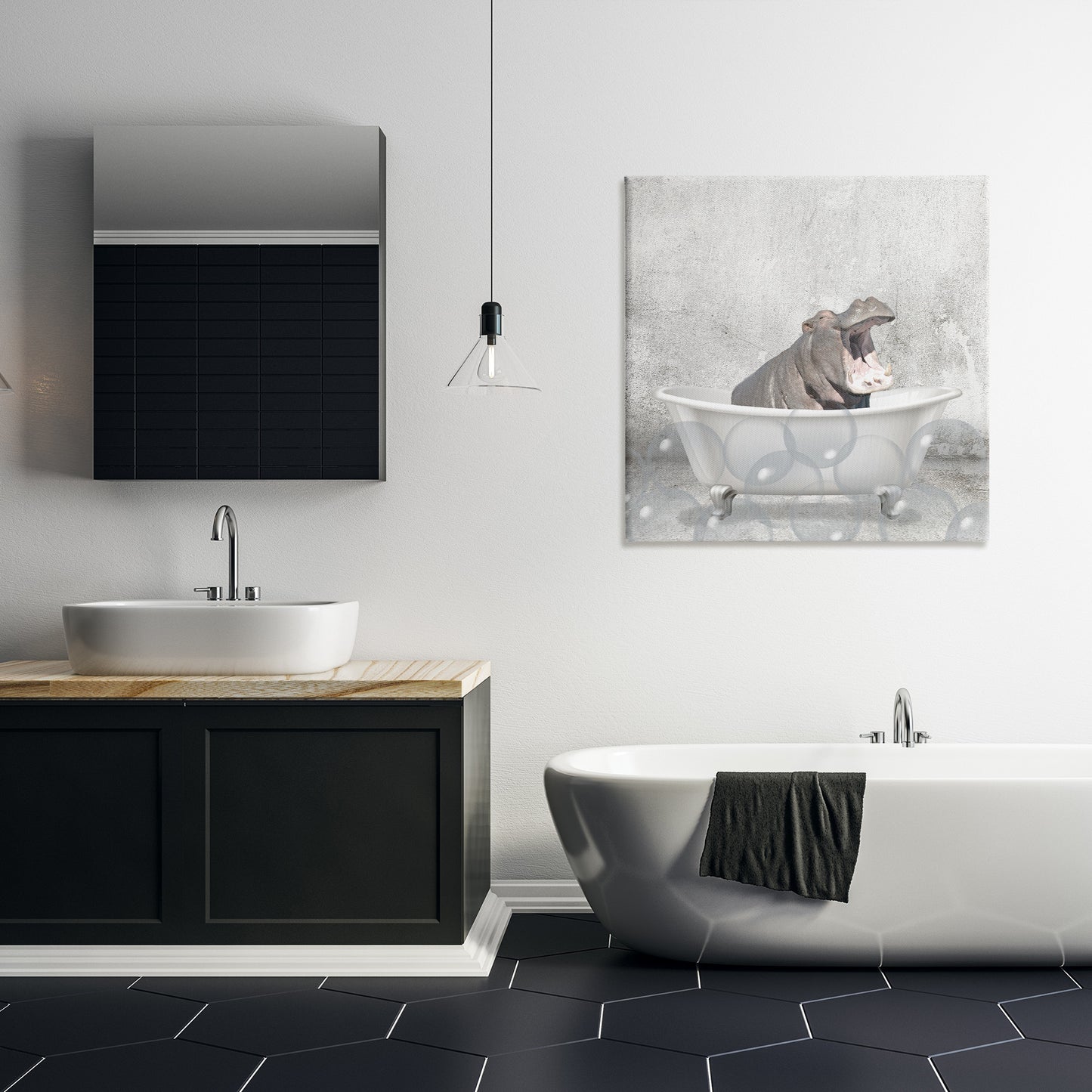 Baby Hippo Bath Time Canvas Wall Art in Room, Home Decor by Kim Allen