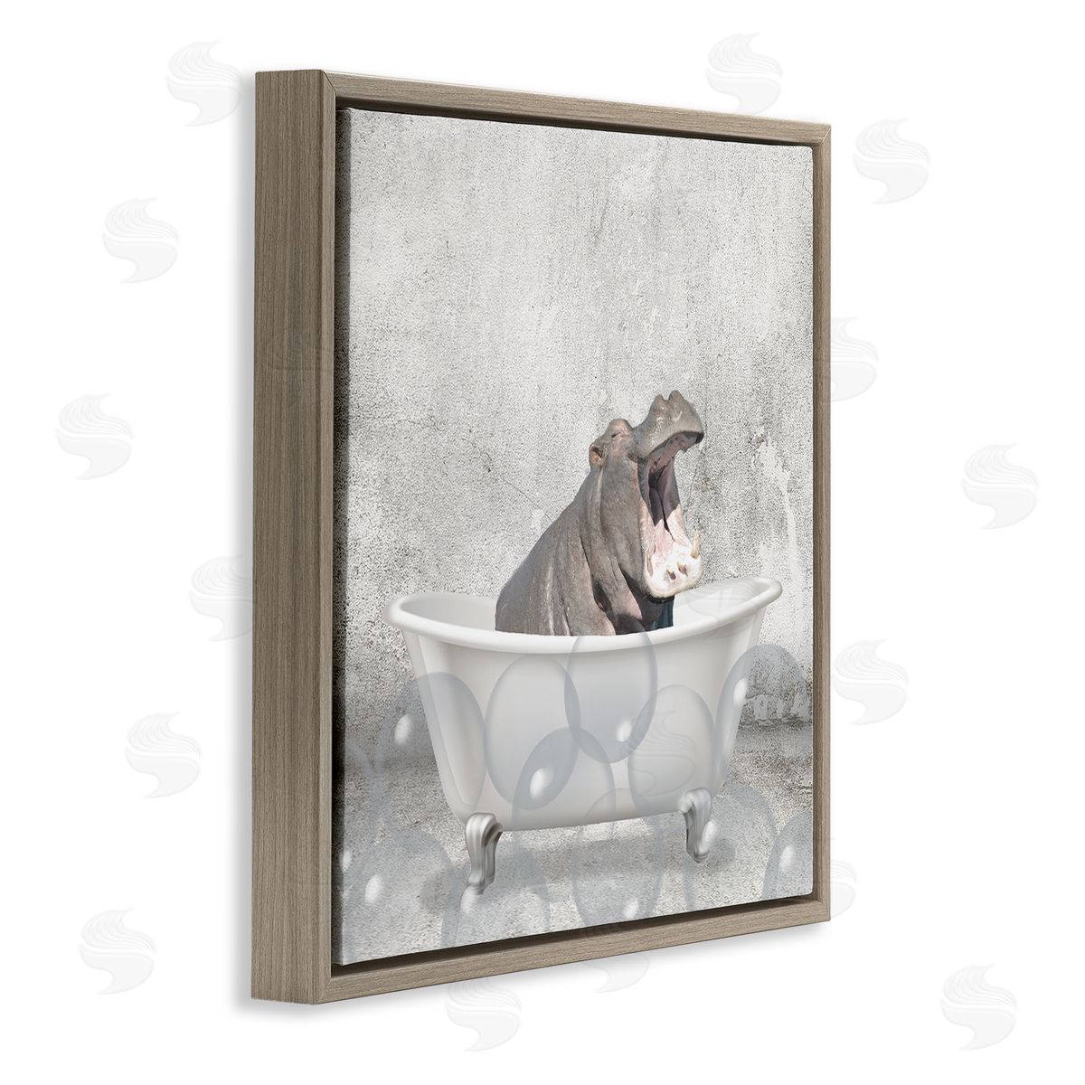 Baby Hippo Bath Time Brown Floating Frame Canvas Wall Art, Home Decor by Kim Allen