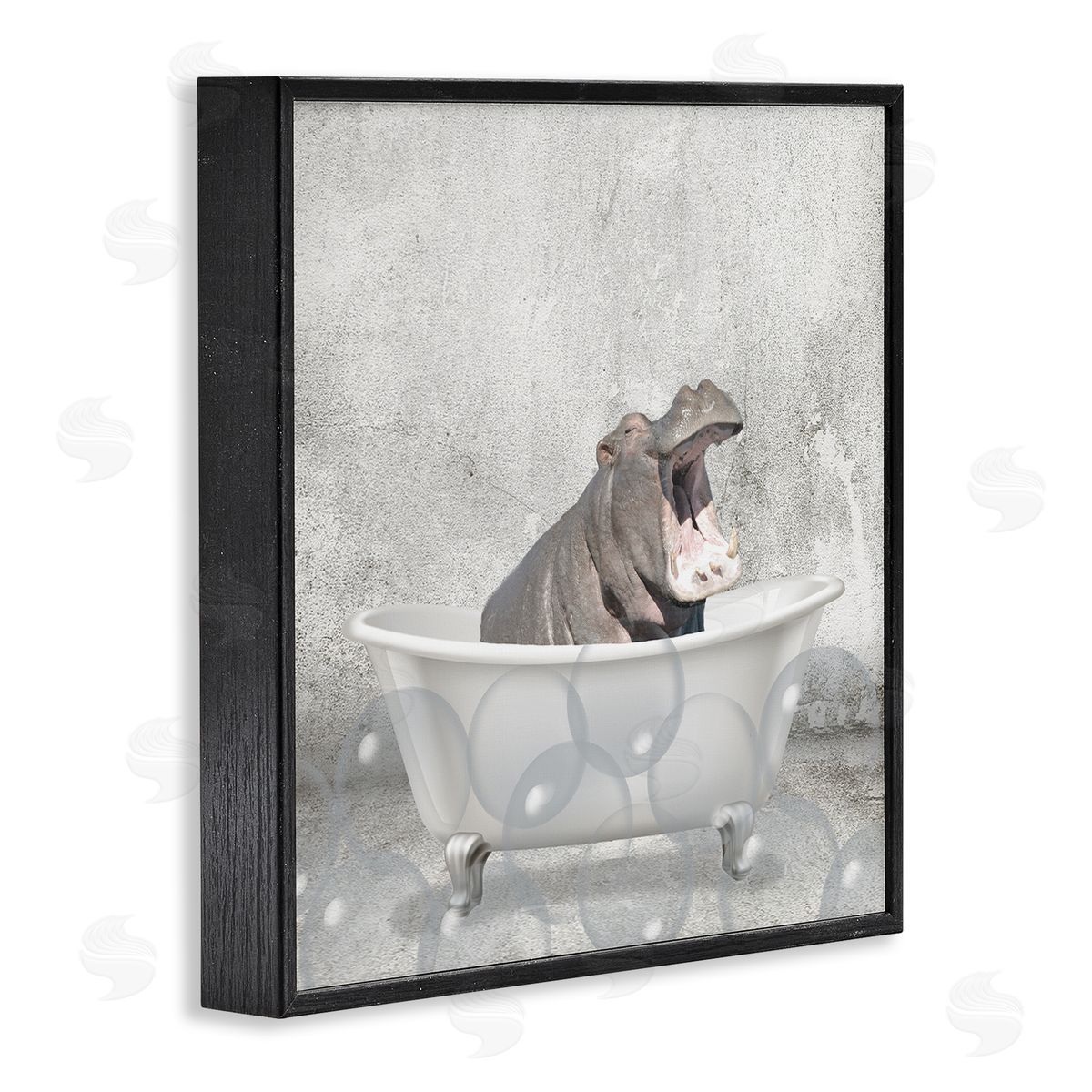 Baby Hippo Bath Time Black Frame Print Wall Art, Home Decor by Kim Allen