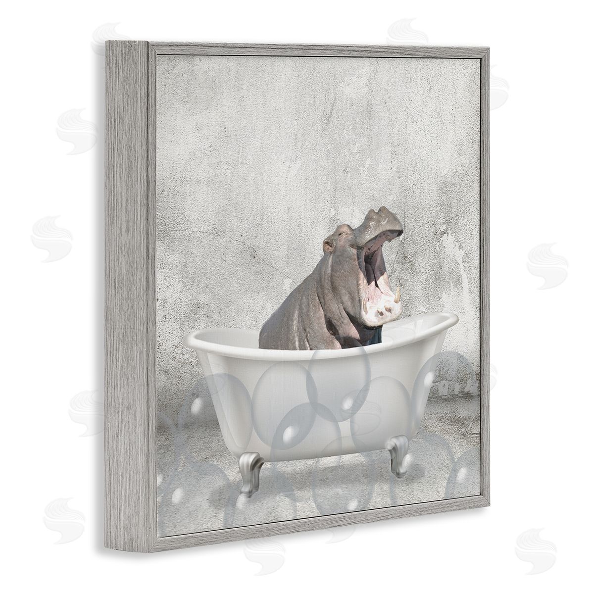 Baby Hippo Bath Time Grey Frame Print Wall Art, Home Decor by Kim Allen