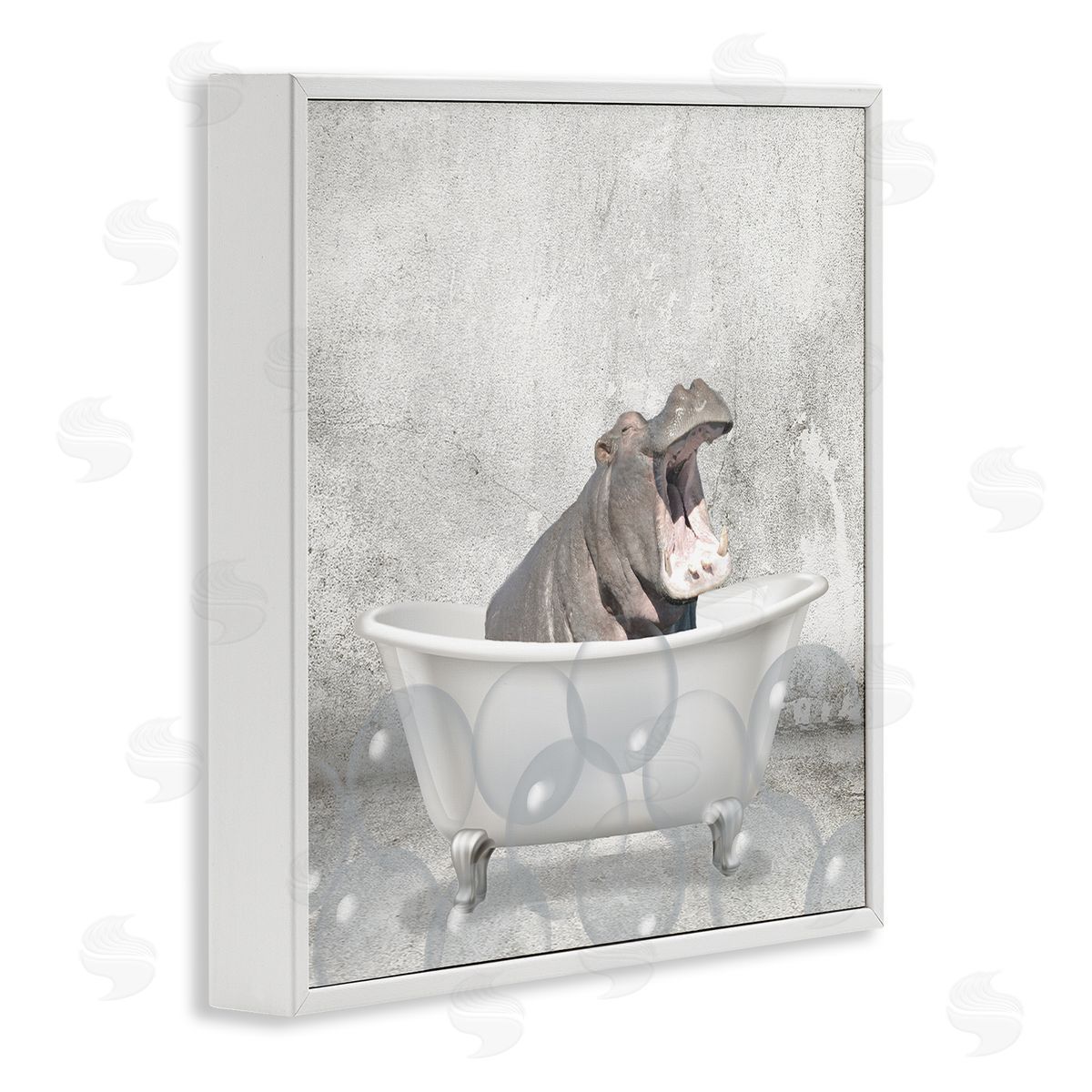 Baby Hippo Bath Time White Frame Print Wall Art, Home Decor by Kim Allen