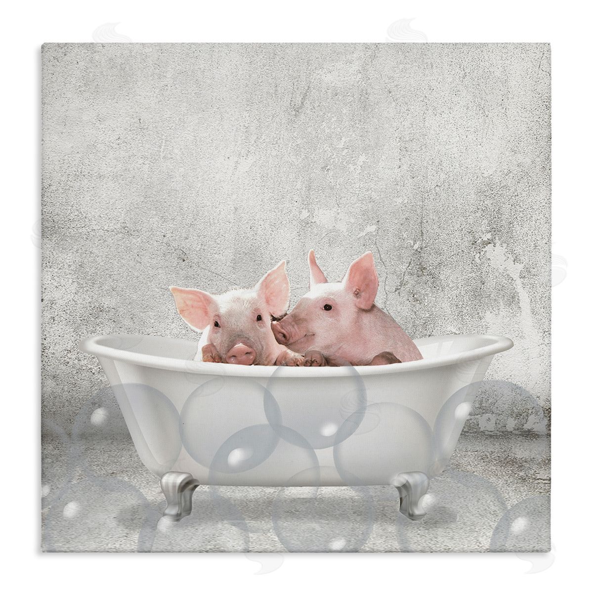 Baby Piglets Bath Time Canvas Wall Art, Home Decor by Kim Allen
