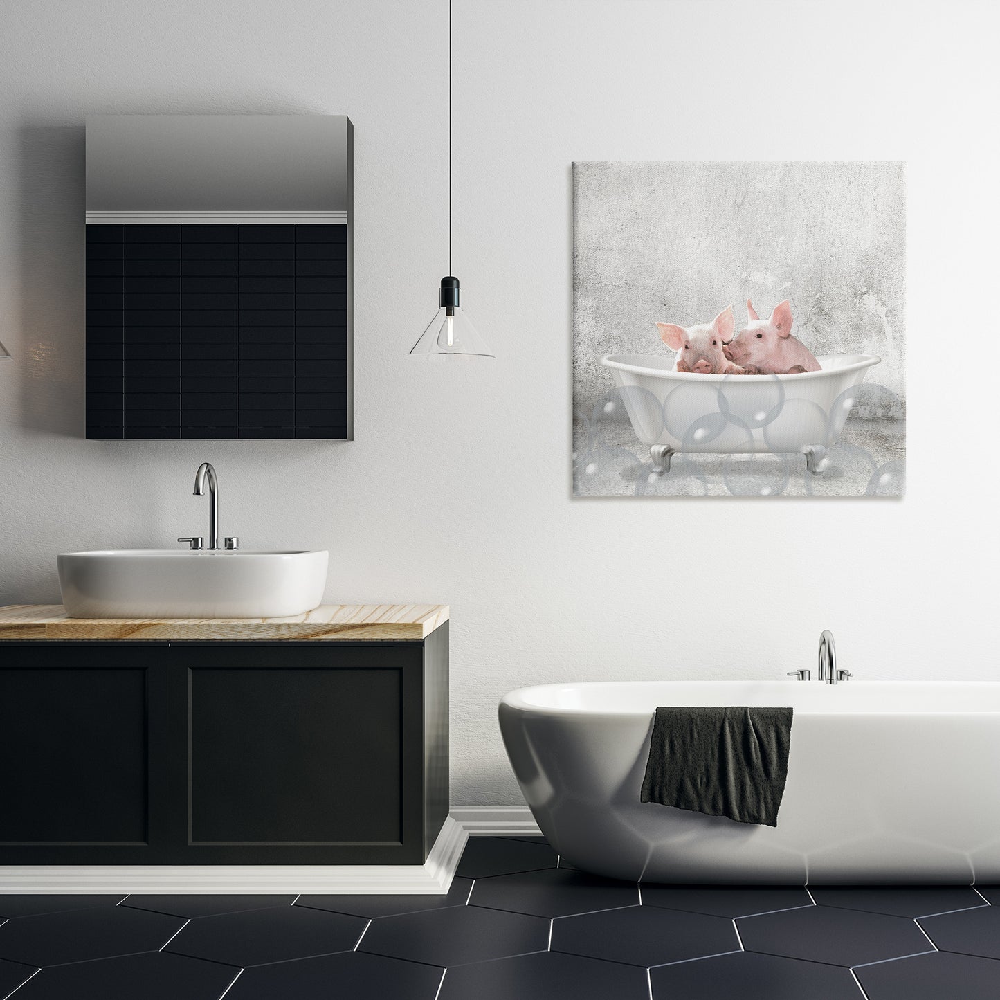 Baby Piglets Bath Time Canvas Wall Art in Room, Home Decor by Kim Allen